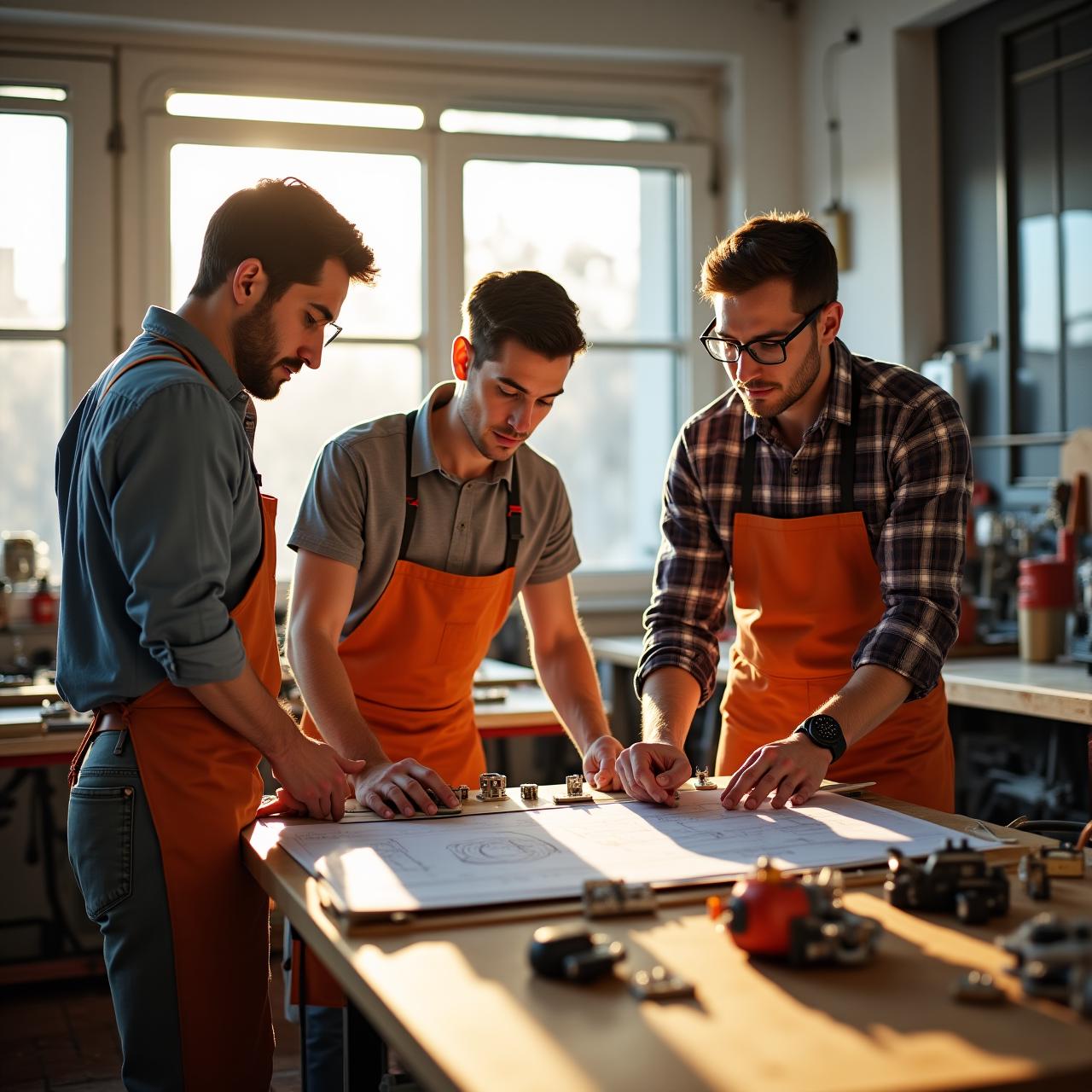 Équipe de Crépuscule Outils travaillant dans un atelier moderne à Paris