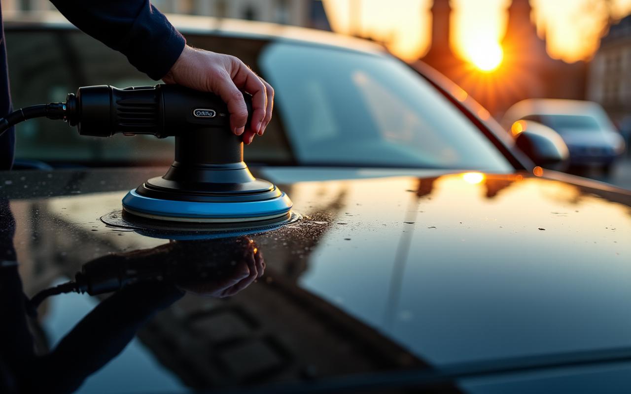 Polissage d'une voiture de luxe à Paris
