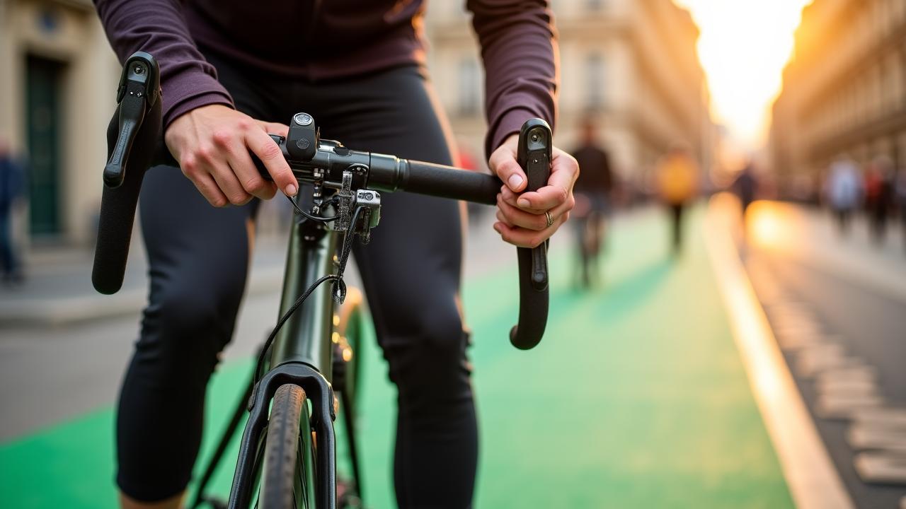 Cycliste réparant son vélo dans une rue de Paris